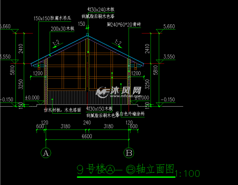 小青瓦屋面的仿古单层小木屋建筑图纸