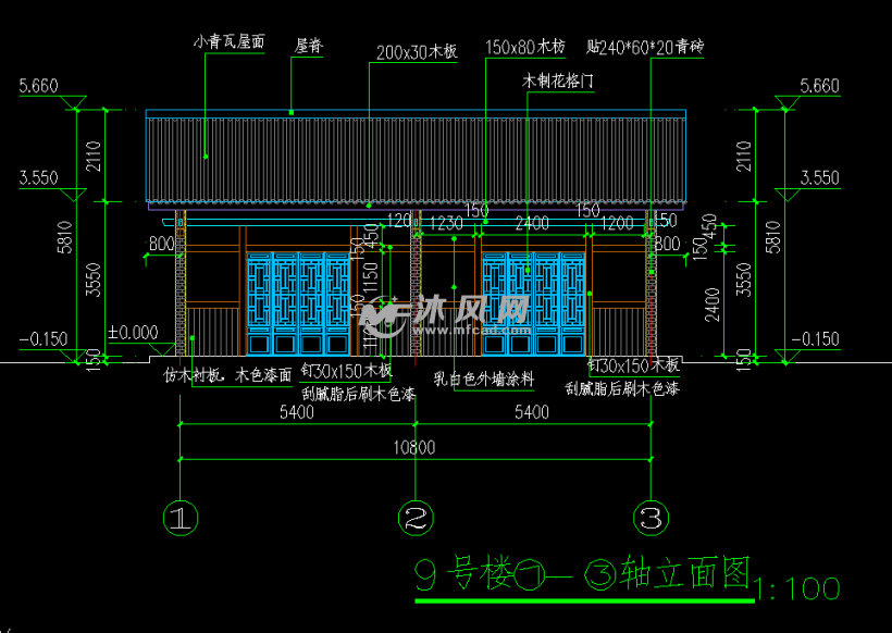 小青瓦屋面的仿古单层小木屋建筑图纸