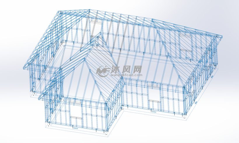木质别墅房屋结构设计模型线框图