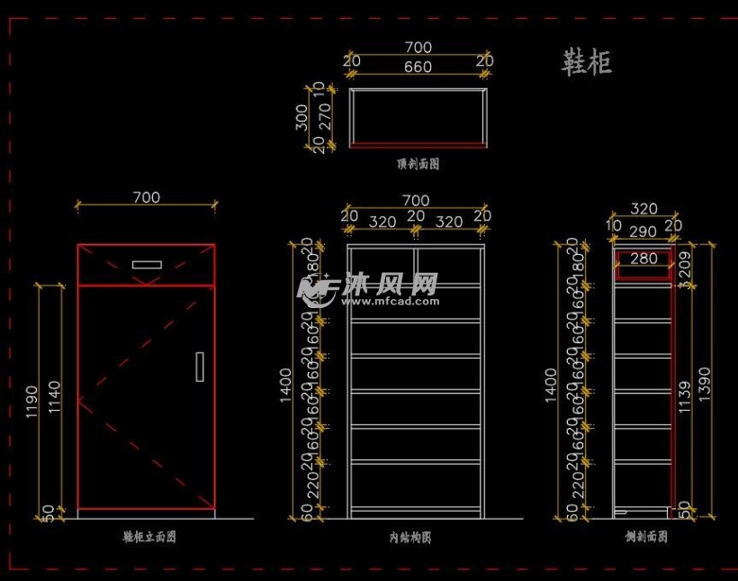 多种规格定制鞋柜cad图库