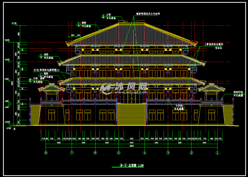 占地1648平的公园仿古建筑宫殿建筑结构施工图纸