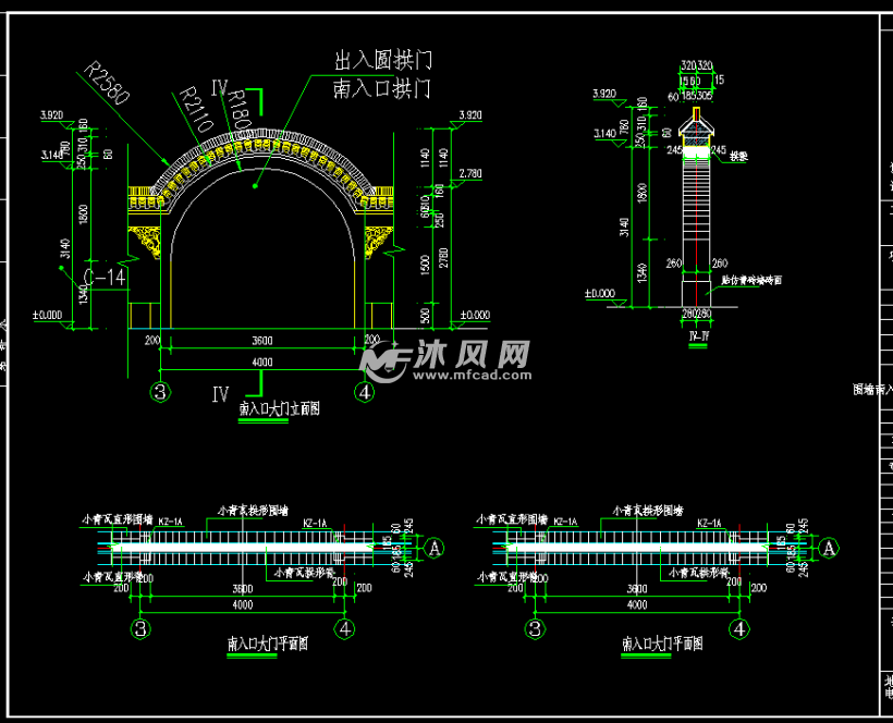 一套详细的仿古中式围墙施工图纸含入口大门景窗