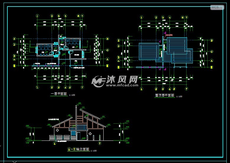 某景区公共厕所建筑施工图一层及屋顶平面