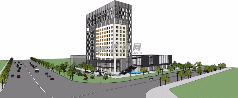 现代高层酒店会所大楼三维模型 - 建筑模型图纸
