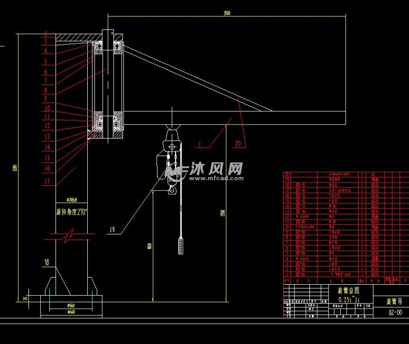 (1/4) 悬臂吊总图图纸简介悬臂吊属于工业部件,是属于轻型工作强度