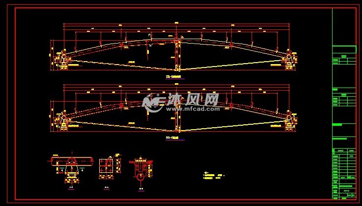 张弦梁,挑梁平面布置图和部分详图