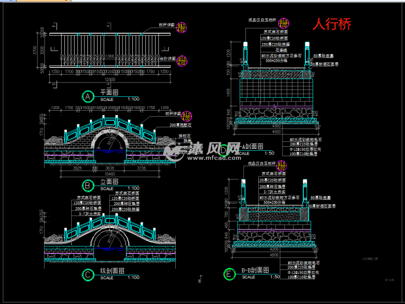 人行和车行两套单孔石拱桥施工图纸