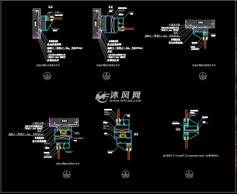 各种铝合金玻璃门窗及大样节点图纸