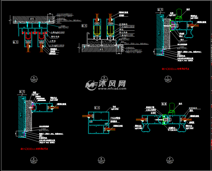 各种铝合金玻璃门窗及大样节点图纸