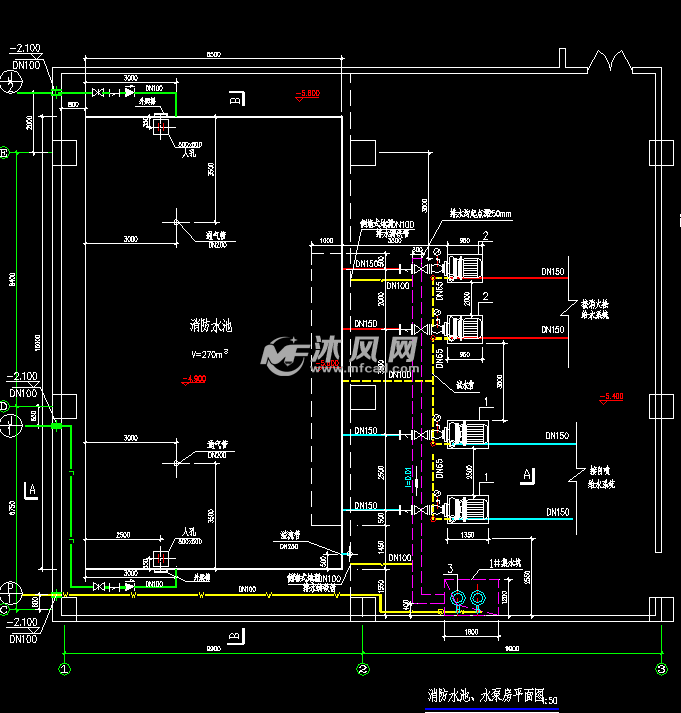 270立方米地下消防水池给排水 - 引调水工程图图纸