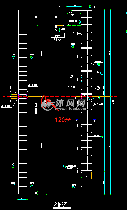 120米钢结构检修爬梯节点构造图纸