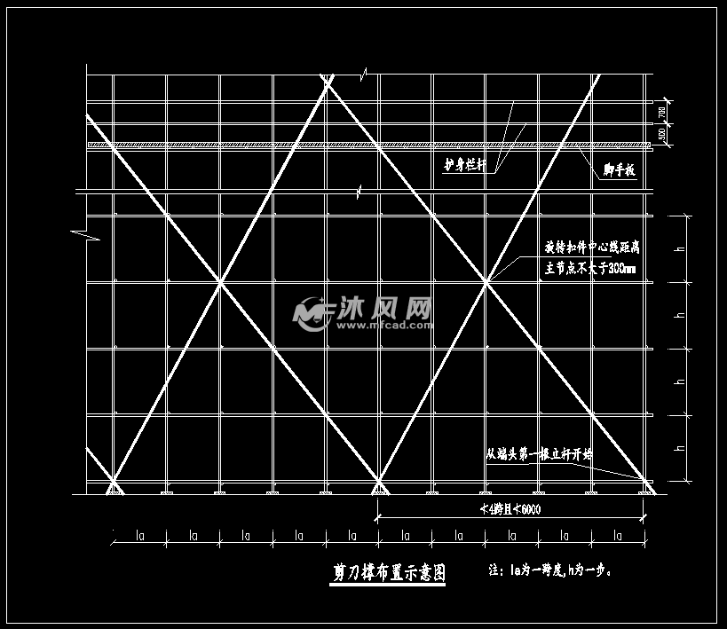 建筑工程开口型脚手架架体搭设示图纸