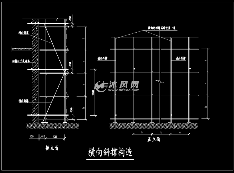 建筑工程开口型脚手架架体搭设示图纸