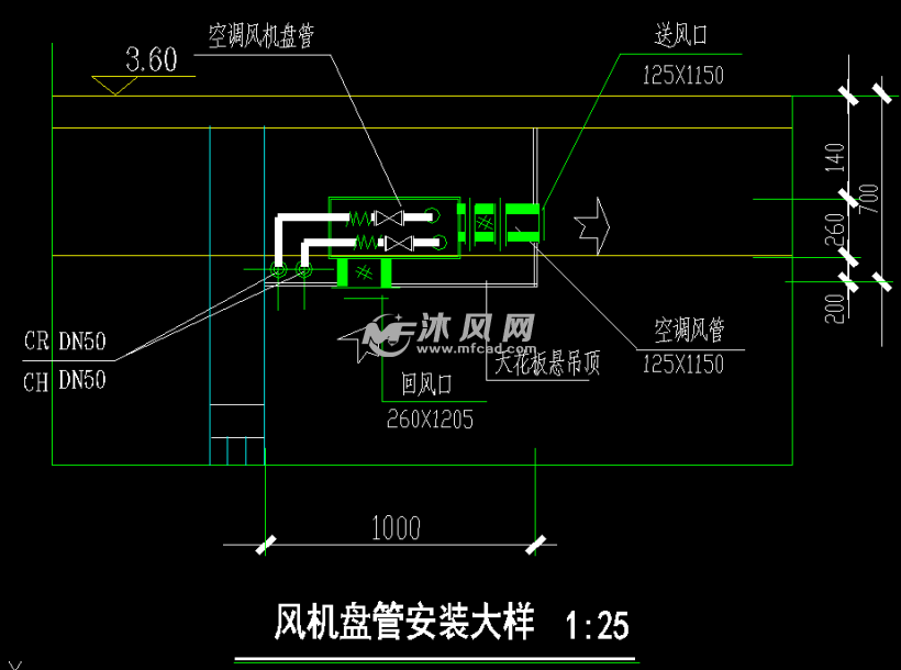 风机盘管及吊顶式空调机安装cad图纸