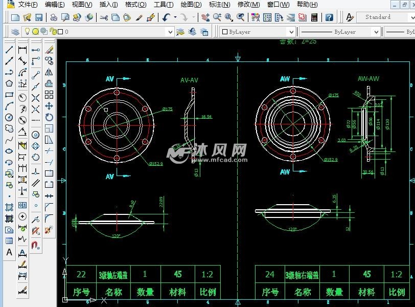 3级轴左,右端盖 零件工程图