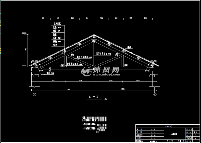 红瓦面单层老式木屋架瓦房敬老院房屋施工图纸 - 结构