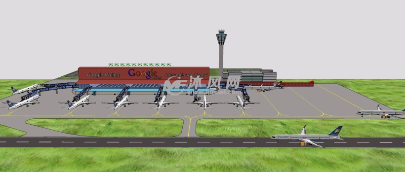 谷歌谷国际机场飞机航站楼室内外设计三维模型