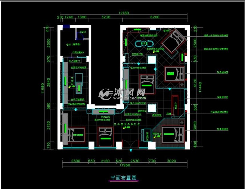 家纺店cad施工图 - cad建筑图纸 - 沐风网