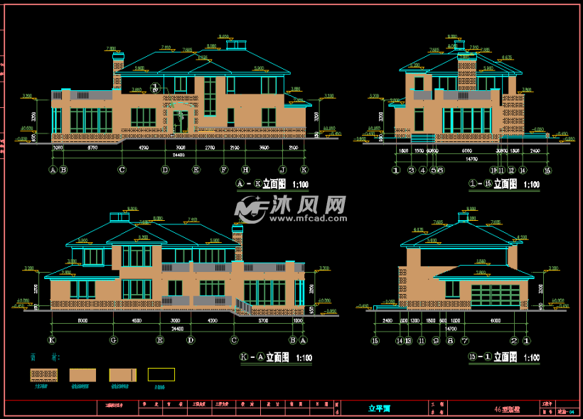 两层带烟囱坡屋顶砌体独栋别墅立面图