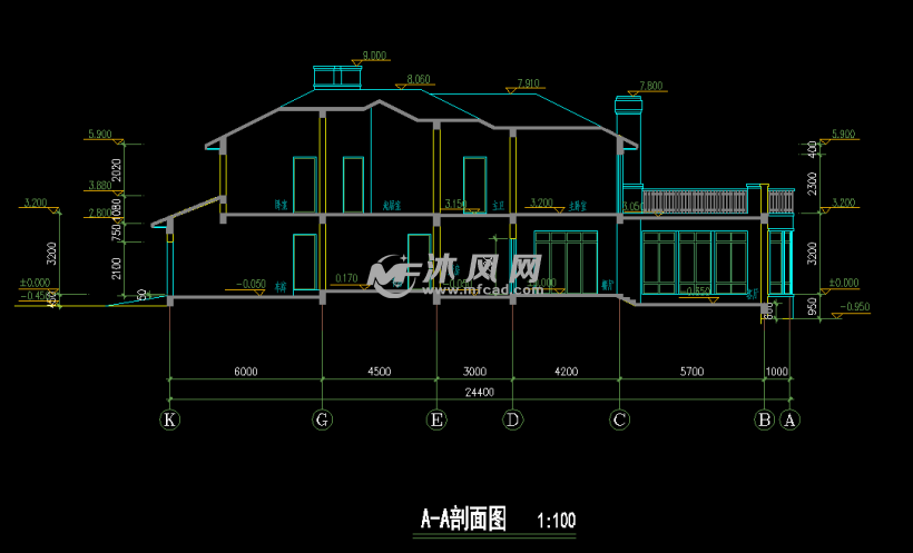 两层带烟囱坡屋顶砌体独栋别墅