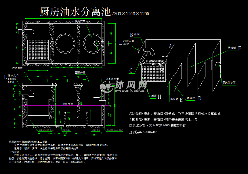 厨房油水分离器隔油池处理设备cad图纸