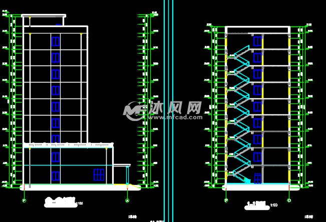 九层框架结构办公楼建筑设计剖面