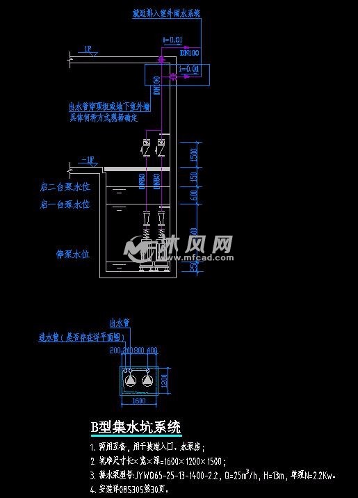 民用建筑潜水泵及集水坑大样图