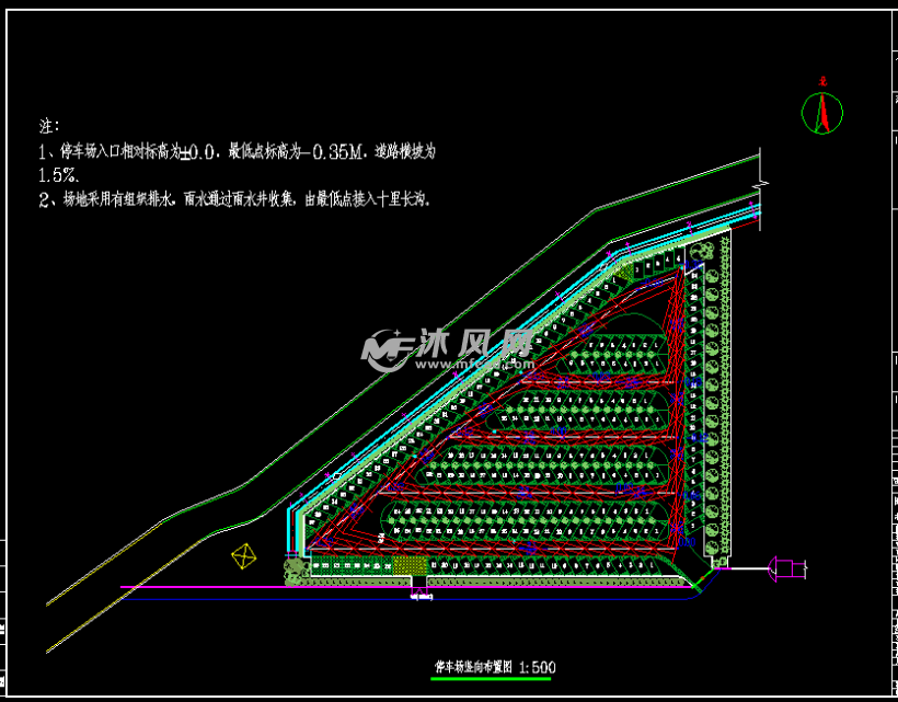 一套露天室外汽车停车场建筑设计施工图纸 - 详图,图库图纸 - 沐风网