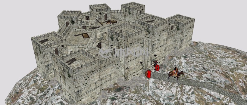 欧洲中世纪古建筑十字军城堡宫殿带3d人物三维模型
