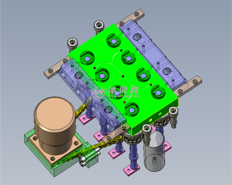 螺纹连接器后模马达绞牙抽芯3d模具