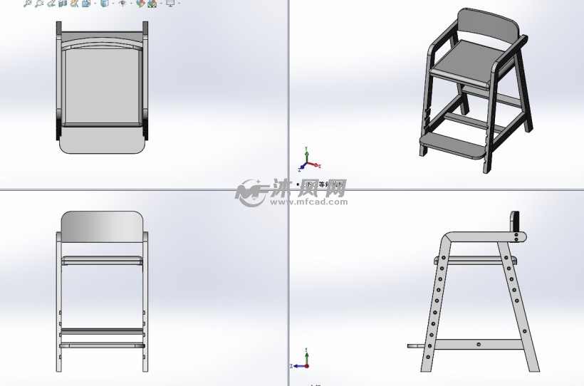 可调节儿童桌椅模型三视图