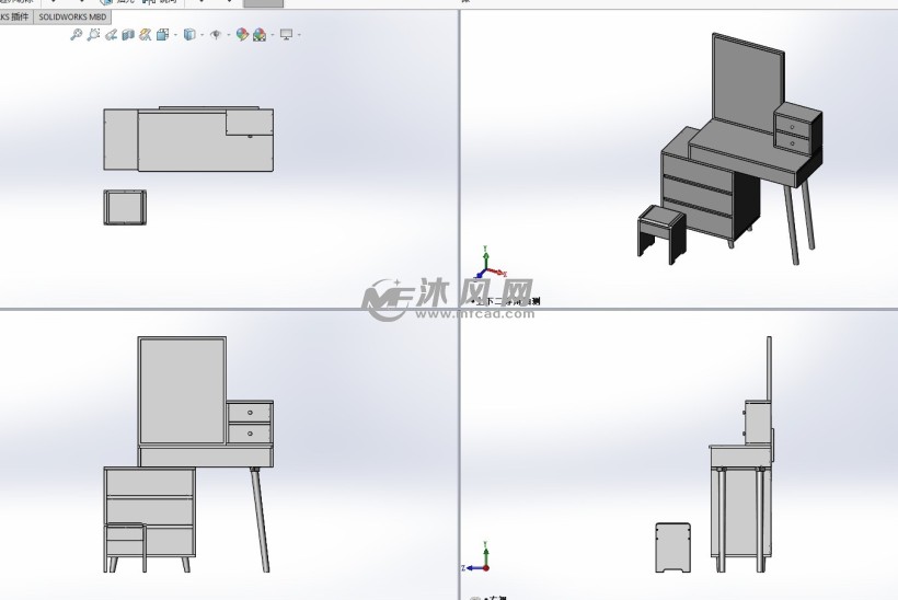 板式梳妆台模型三视图