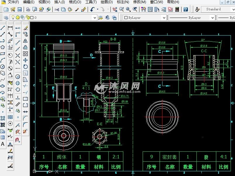 阀体,密封套 工程图