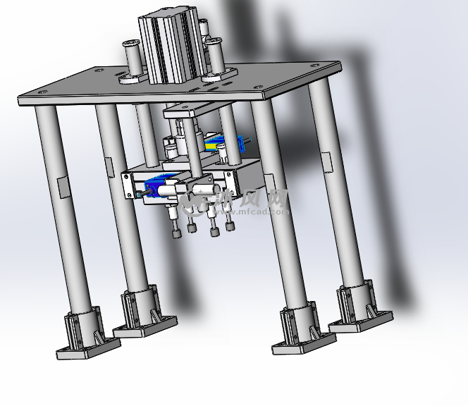 四柱支撑气缸压紧机构模型图