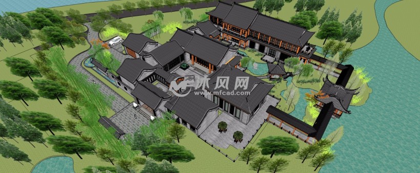 中式古建筑王府合院豪宅别墅庭院会所三维模型