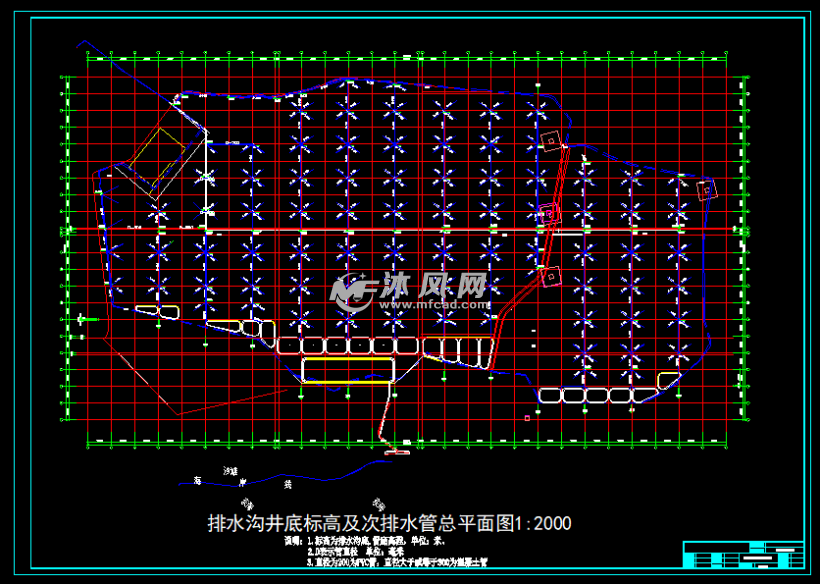 cad图纸 建筑图纸 工农业建筑图纸 农业建筑图纸 排水沟井底标高及次