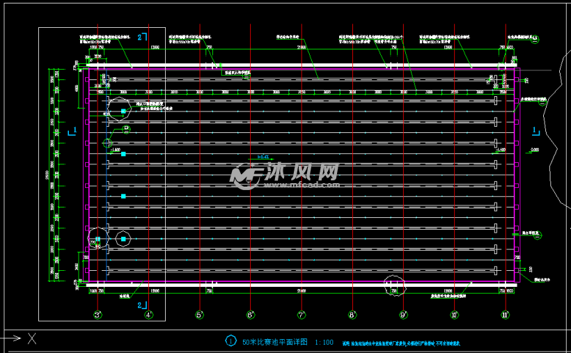 3套50米×25米比赛标准游泳池施工图纸