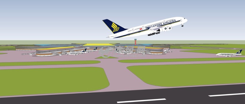 大型双跑道国际机场航站楼三维模型