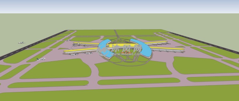 大型双跑道国际机场航站楼三维模型