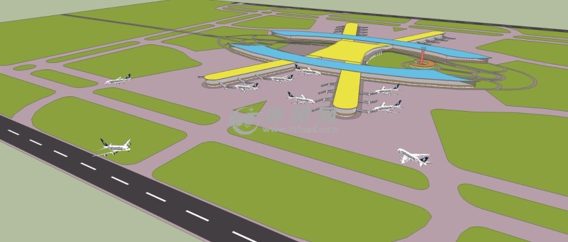 大型双跑道国际机场航站楼三维模型