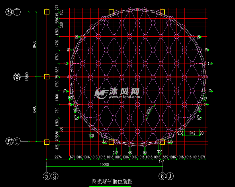 一款精美的球形网架网壳设计图纸