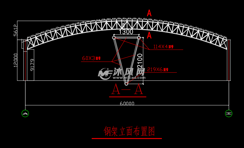 60米大跨度钢结构拱棚结构图