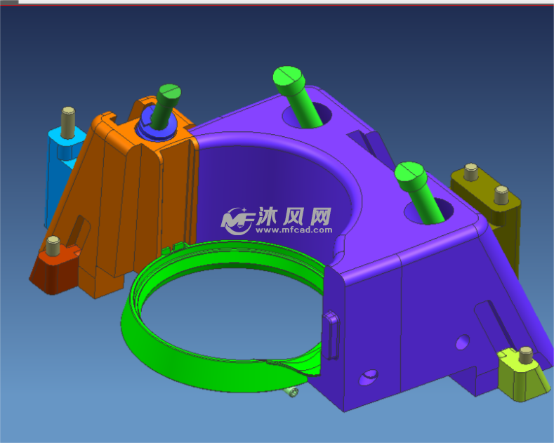 水壶嘴前模哈佛滑块推板顶出3d模具结构