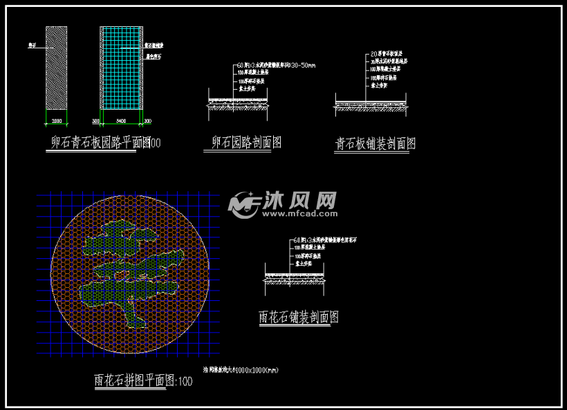 青石板台阶,汀步,嵌草路等七款青石板铺装园路做法详图