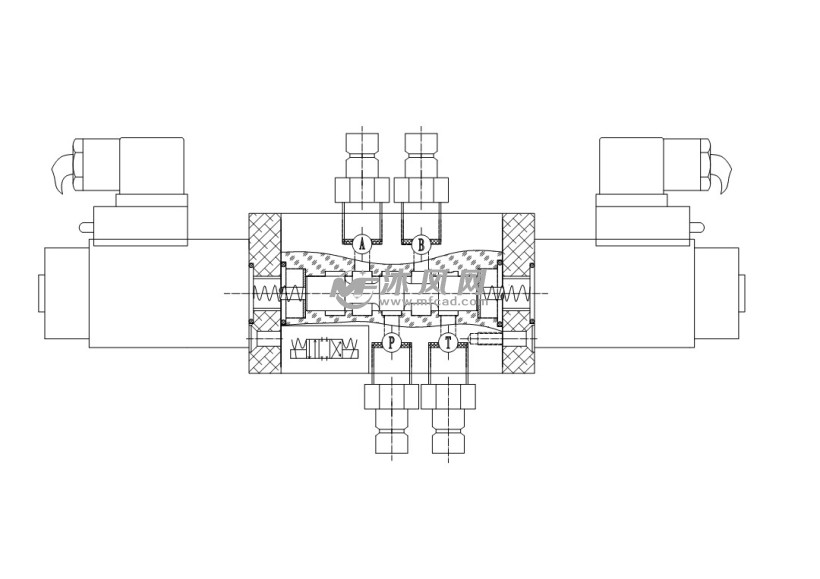三位四通电磁换向阀cad图纸