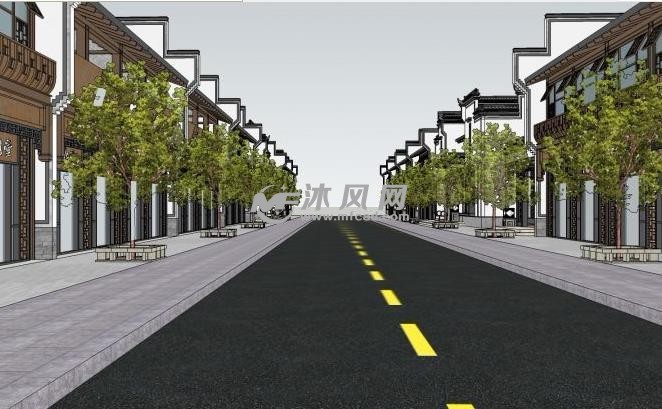 中式新农村商业街建筑设计模型