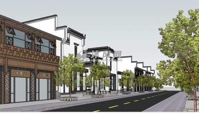 中式新农村商业街建筑设计模型