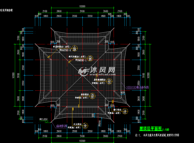 用作电信联通机房的三层框架结构八角亭仿古建筑结构施工图