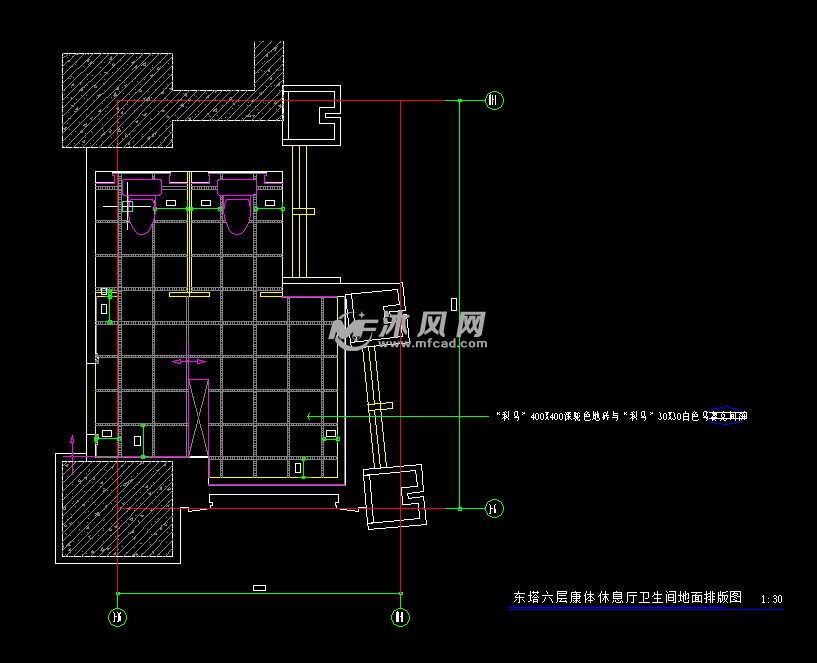 东塔六层康体休息厅卫生间地面排版图