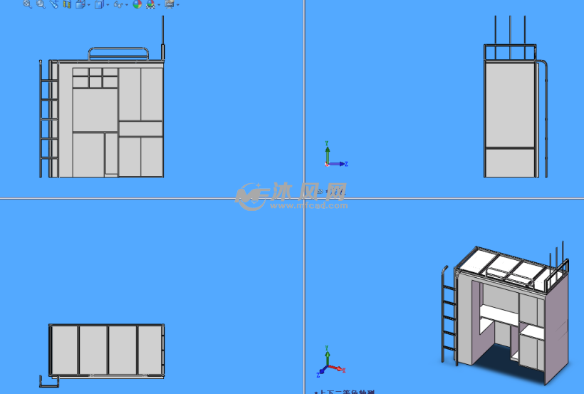 单人床模型三视图